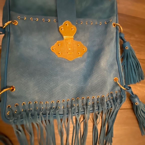 Stunning Large Emilio Pucci Turquoise Blue Suede Fringe Handbag - Picture 14 of 16